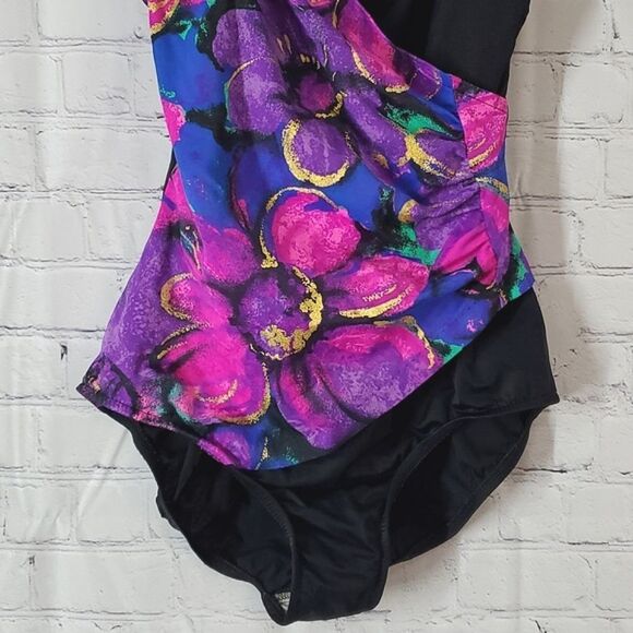 Vintage True Authentic 90s Vibrant Floral Monokini Swimsuit USA Made Size 14 - Picture 6 of 16